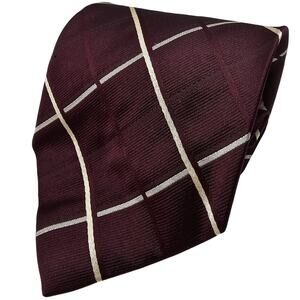 Polo Ralph Lauren Mens Tie Maroon Plaid Silk Made in USA Vintage Necktie 57"
